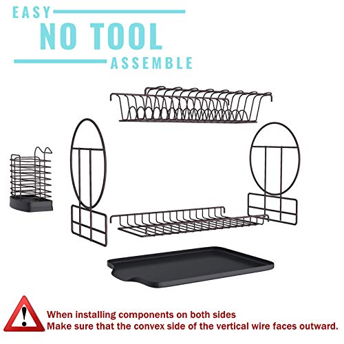 KeFanta Dish Drying Rack with Drainboard for Kitchen Counter, Bronze 2 Tier Dish Rack with Utensil Holder, Multifunction Dishes Drainer with Drainage, Double Tier Plate Drying Rack with Tray