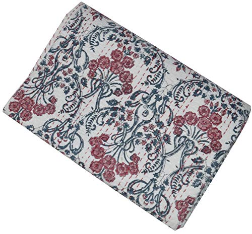 MAVISS HOMES Indian Multi Hand Block Printed Queen Kantha Quilt | Pure Cotton Vintage Kantha Throw Blanket |Bedroom Décor | Super Soft Cozy Vibe Blanket; Multicolour