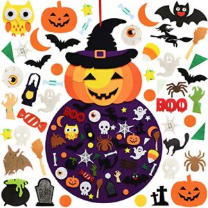 thaway diy halloween felt pumpkin witch hanging decor for kids felt crafts and kits adhesive ornaments halloween party favor decorations indoors outdoors (2.8ft)