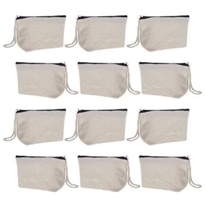 muka 12 pack 100% cotton canvas bag natural wristlet pouch with black zipper 7-1/2 x 4-1/4 x 2 inches