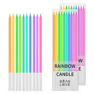 beanlieve 20-count rainbow birthday candles - colorful birthday candle long thin cake candles cupcake candles for birthday, wedding & lucky party cake decorations