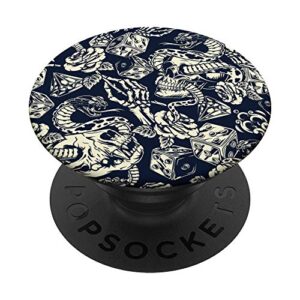 vintage floral skull tattoo with snake & dice flowers skull popsockets popgrip: swappable grip for phones & tablets