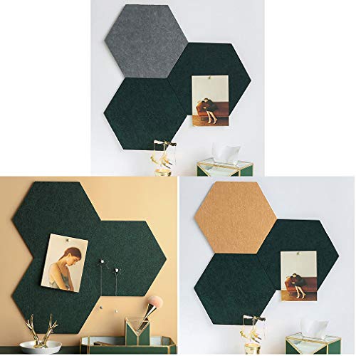 DIY Splicing Hexagonal Felt Bulletin Board x6, Colorful Hexagonal Cork Tiles/Message Board/Background Wall/Photo Wall