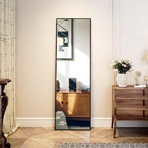 LVSOMT Wall Mounted Mirror, 47"x14" Full Body Mirror, Full Length Mirror, Over The Door Hanging Mirror, Long Mirror for Bedroom Living Room Locker Room, Aluminium Alloy Frame (Black)