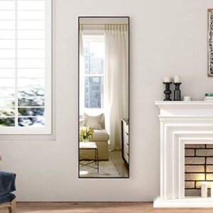 LVSOMT Wall Mounted Mirror, 47"x14" Full Body Mirror, Full Length Mirror, Over The Door Hanging Mirror, Long Mirror for Bedroom Living Room Locker Room, Aluminium Alloy Frame (Black)