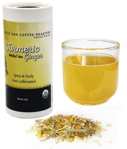 Organic Ginger Turmeric Herbal Tea Organic, Loose Leaf Tea, Turmeric Tea Best Choice for Golden Milk USDA Organic Lemongrass, Orange Peel, Licorice, Citrus Essential Oils and more