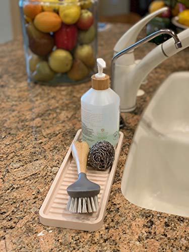 Happitasa Silicone Kitchen Sink Organizer Tray, Sponge Holder and Countertop Protector | Straight Lines Style (SAND DOLLAR, 12"x4")