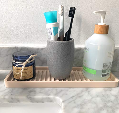 Happitasa Silicone Kitchen Sink Organizer Tray, Sponge Holder and Countertop Protector | Straight Lines Style (SAND DOLLAR, 12"x4")