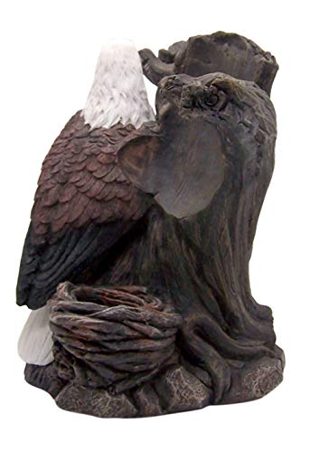 Bald Eagle Statue Wine Bottle Holder with Two Wine Glasses, Kitchen Decor, 8.5 Inch