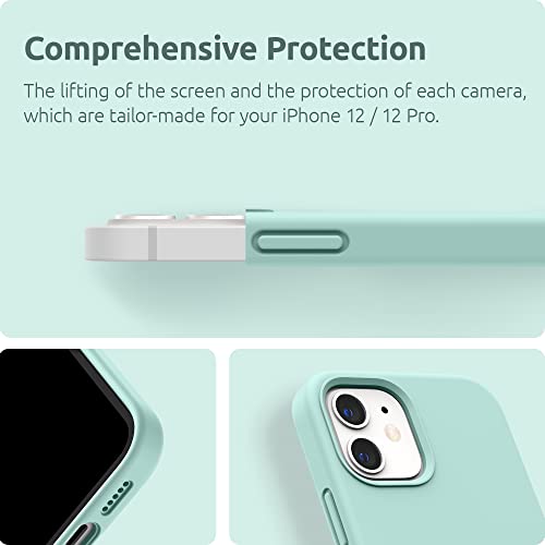 SURPHY Silicone Case Compatible with iPhone 12 Case and iPhone 12 Pro Case 6.1 inch 2020, Liquid Silicone Phone Case (with Microfiber Lining) Designed for iPhone 12 & 12 Pro (Mint Green)