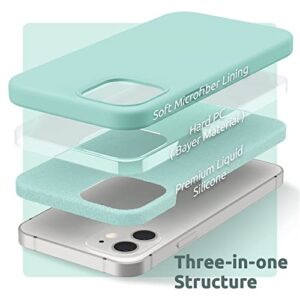 SURPHY Silicone Case Compatible with iPhone 12 Case and iPhone 12 Pro Case 6.1 inch 2020, Liquid Silicone Phone Case (with Microfiber Lining) Designed for iPhone 12 & 12 Pro (Mint Green)