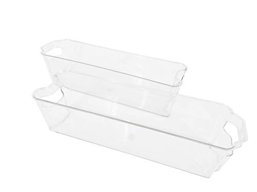 FixtureDisplays Stackable Plastic Organizer Storage Bins, Small - 2 Pack - Pantry Organization and Storage Refrigerator Bins Fridge Freezer Organizer 14.5 Long X 4.1 Wide X 4" Tall 15268-2PK-NF