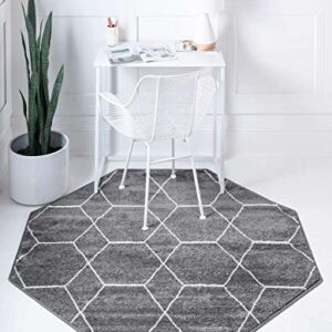 Unique Loom Trellis Frieze Collection Area Rug - Geometric (5' Octagon, Dark Gray/ Ivory)