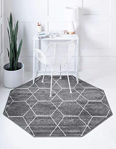 Unique Loom Trellis Frieze Collection Area Rug - Geometric (5' Octagon, Dark Gray/ Ivory)