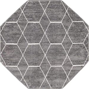 Unique Loom Trellis Frieze Collection Area Rug - Geometric (5' Octagon, Dark Gray/ Ivory)