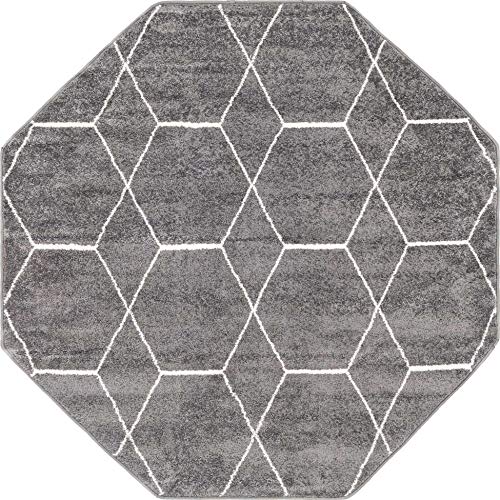 Unique Loom Trellis Frieze Collection Area Rug - Geometric (5' Octagon, Dark Gray/ Ivory)