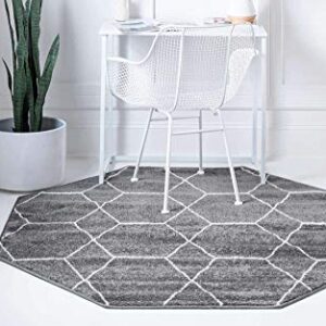 Unique Loom Trellis Frieze Collection Area Rug - Geometric (5' Octagon, Dark Gray/ Ivory)