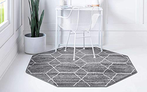 Unique Loom Trellis Frieze Collection Area Rug - Geometric (5' Octagon, Dark Gray/ Ivory)