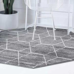 Unique Loom Trellis Frieze Collection Area Rug - Geometric (5' Octagon, Dark Gray/ Ivory)