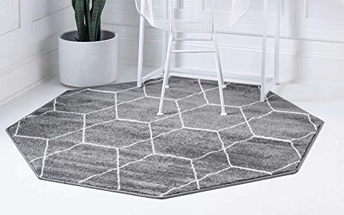 Unique Loom Trellis Frieze Collection Area Rug - Geometric (5' Octagon, Dark Gray/ Ivory)