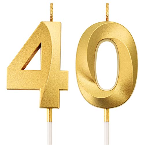 40th Birthday Candles Cake Numeral Candles Happy Birthday Cake Topper Decoration for Birthday Party Wedding Anniversary Celebration Supplies (Gold)