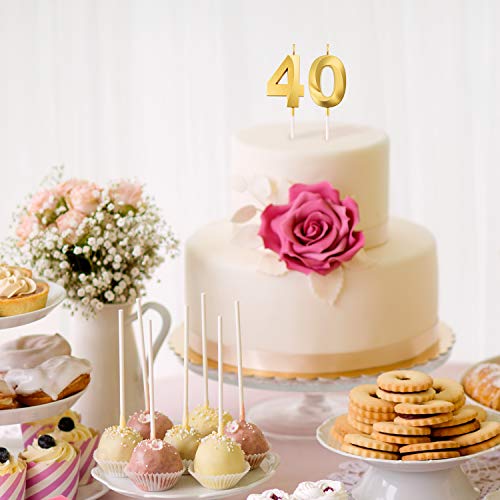 40th Birthday Candles Cake Numeral Candles Happy Birthday Cake Topper Decoration for Birthday Party Wedding Anniversary Celebration Supplies (Gold)