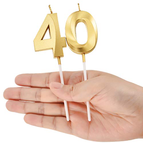 40th Birthday Candles Cake Numeral Candles Happy Birthday Cake Topper Decoration for Birthday Party Wedding Anniversary Celebration Supplies (Gold)