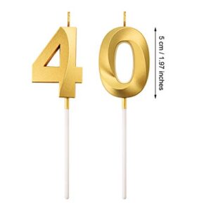 40th Birthday Candles Cake Numeral Candles Happy Birthday Cake Topper Decoration for Birthday Party Wedding Anniversary Celebration Supplies (Gold)