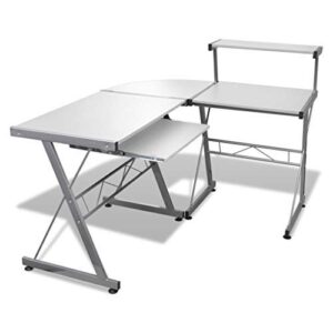 Gaming Desk Corner Desk Modern L-Shaped Desk Computer Office Desk Workstation for Home Office Small Space,with Pull Out Keyboard Tray (White)