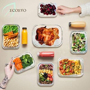 EcoEvo Glass Food Storage Containers Set, Large Size Glass Containers with Lids, BPA-free Locking lids, 100% Leak Proof Glass Meal Prep Containers, Freezer to Oven Safe (2 Pack of 80oz)