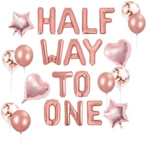 jevenis 15 pcs half way to one banner half way to one rose gold balloons decorations for girl 1/2 birthday decorations