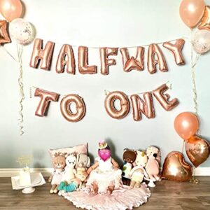 JeVenis 15 PCS Half Way To One Banner Half Way To One Rose Gold Balloons Decorations for Girl 1/2 Birthday Decorations