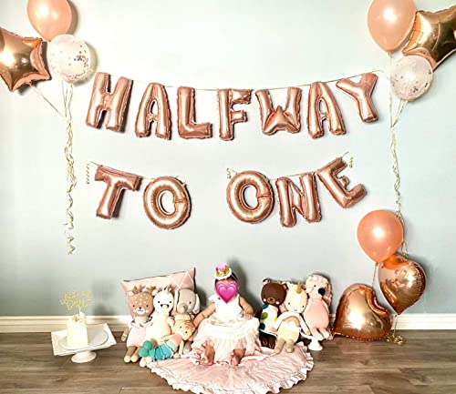 JeVenis 15 PCS Half Way To One Banner Half Way To One Rose Gold Balloons Decorations for Girl 1/2 Birthday Decorations