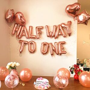 JeVenis 15 PCS Half Way To One Banner Half Way To One Rose Gold Balloons Decorations for Girl 1/2 Birthday Decorations