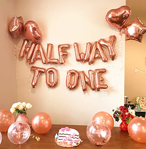 JeVenis 15 PCS Half Way To One Banner Half Way To One Rose Gold Balloons Decorations for Girl 1/2 Birthday Decorations