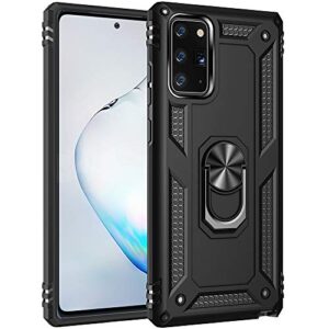 military grade drop impact for samsung galaxy note 20 case note 20 5g case 360 metal rotating ring kickstand holder armor heavy duty shockproof case for galaxy note 20 5g phone case (black)