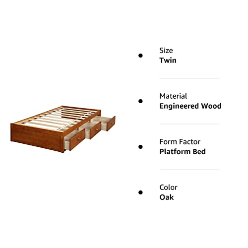 SOFTSEA Storage Bed with Drawers for Kids Twin Bed Frame Wood Platform Bed Frame with Wood Slat Support, No Box Spring Needed (Oak)