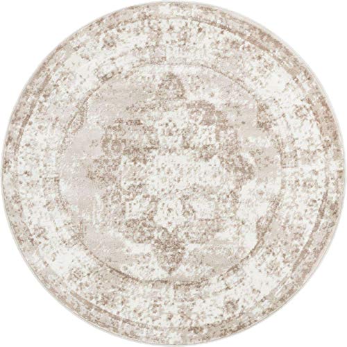 Unique Loom Sofia Collection Area Rug - Salle Garnier (4' 1" Round, Beige/ Ivory)