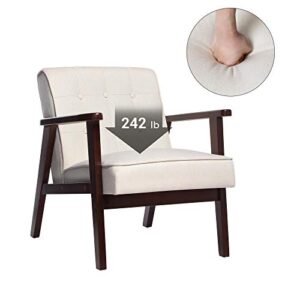 SONGMICS Leisure Chair with Solid Wood Armrest and Feet, Mid-Century Modern Accent Sofa, for Living Room Bedroom Studio, Beige