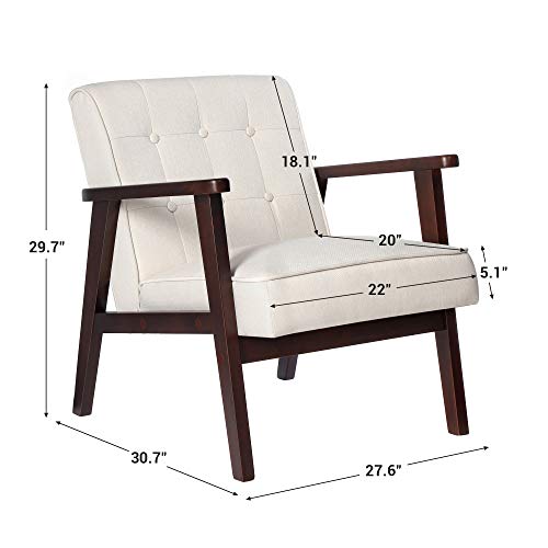 SONGMICS Leisure Chair with Solid Wood Armrest and Feet, Mid-Century Modern Accent Sofa, for Living Room Bedroom Studio, Beige