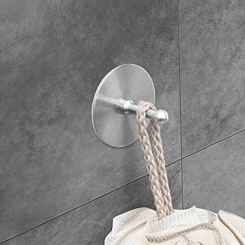 lucalda Adhesive Hooks, Stainless Steel Waterproof Heavy Duty Stick on Wall Hooks Door Hooks Towel Hooks, No Damage Self Adhesive Hooks for Wall Hanging Coat Clothes Kitchen Bathroom, Silver, 4 Pack