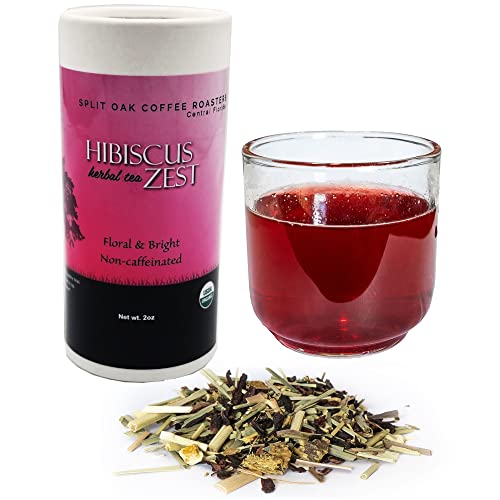 Organic Loose Leaf Tea Hibiscus Herbal Tea Zest. The best Organic Hibiscus Flowers, Lemongrass, Green Rooibos, Licorice Root, Orange Peel and Lemon Essential Oil. 100% USDA Certified Organic Herbs.