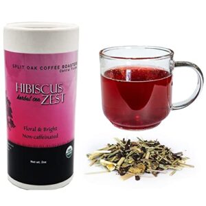 Organic Loose Leaf Tea Hibiscus Herbal Tea Zest. The best Organic Hibiscus Flowers, Lemongrass, Green Rooibos, Licorice Root, Orange Peel and Lemon Essential Oil. 100% USDA Certified Organic Herbs.