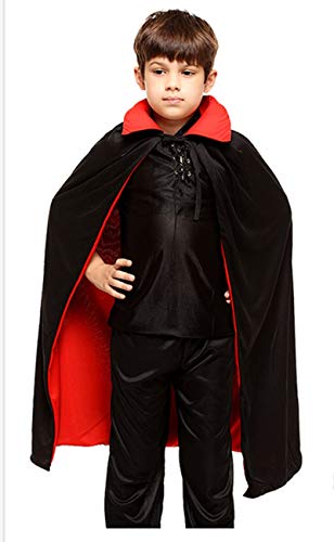 ZsSmddx Unisex Cosplay Christmas Halloween Witch Party Reversible Hooded Vampires Cape Cloak（Dual-Layer,Black and red ） (S, Stand Collar)