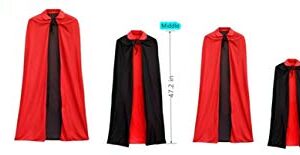 ZsSmddx Unisex Cosplay Christmas Halloween Witch Party Reversible Hooded Vampires Cape Cloak（Dual-Layer,Black and red ） (S, Stand Collar)