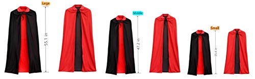 ZsSmddx Unisex Cosplay Christmas Halloween Witch Party Reversible Hooded Vampires Cape Cloak（Dual-Layer,Black and red ） (S, Stand Collar)