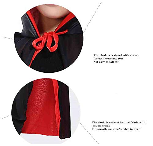 ZsSmddx Unisex Cosplay Christmas Halloween Witch Party Reversible Hooded Vampires Cape Cloak（Dual-Layer,Black and red ） (S, Stand Collar)