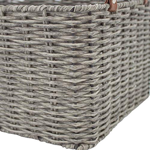 HDKJ PP Tube Storage Basket with handle,Rectangular storage basket,Decorative Home Storage Bins. (Gray, Large)