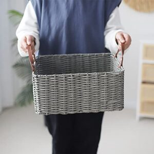 HDKJ PP Tube Storage Basket with handle,Rectangular storage basket,Decorative Home Storage Bins. (Gray, Large)