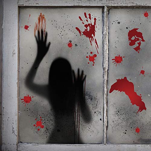 144pcs Halloween Stickers Bloody Handprint Footprint Window Decals Wall Stickers Face Tattoo 3D Zombie Scar Fake Wound Cosplay Makeup Party Decorations Waterproof for Women Men Kids